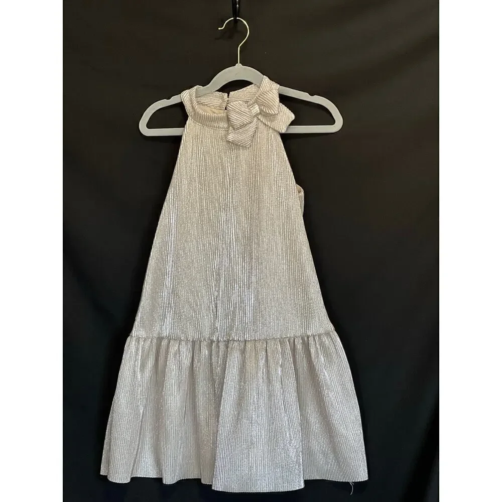 Lilt Girls Party Dress, 6-6X, Silver, Halter, Bow, Button Up